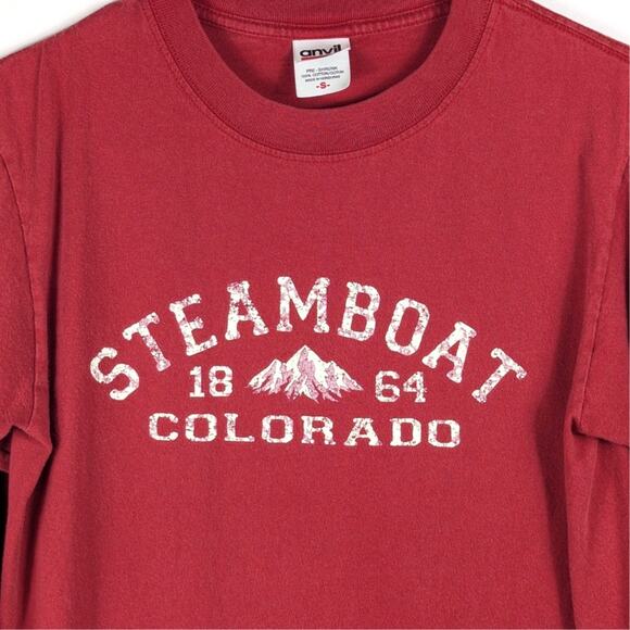 Steamboat Colorado Men’s Small Red Long Sleeve T-Shirt Graphic Mountain Top - Picture 2 of 4